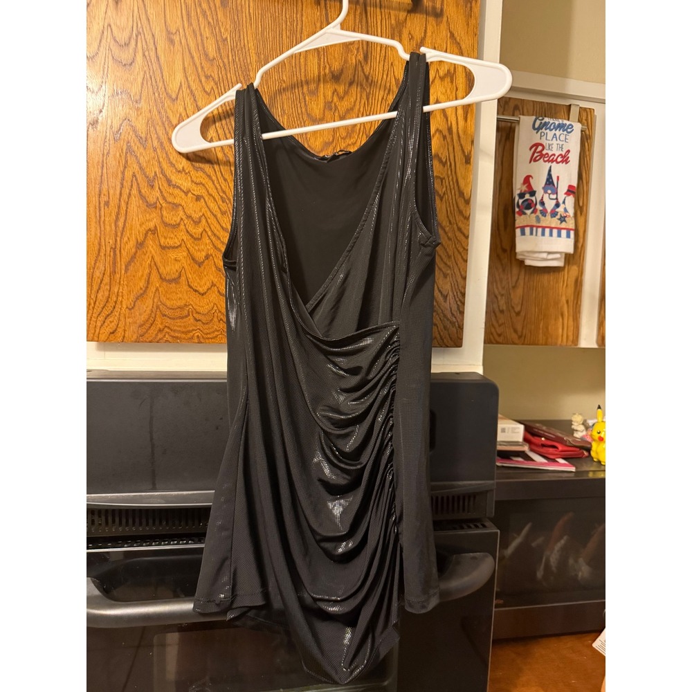 Express Black Metallic Shimmer Ruched Draped Surplice Bodysuit Small
